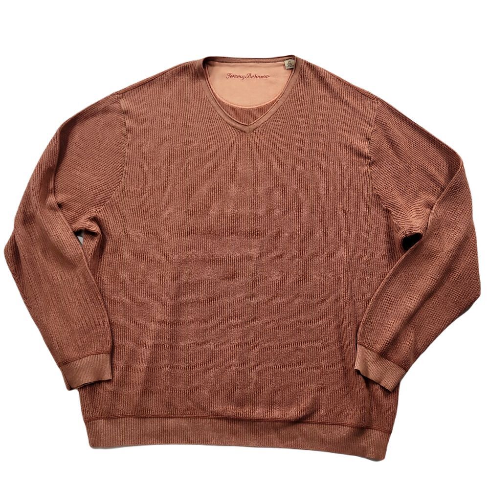 Tommy Bahama Sweater Mens‎ 2XL Crewneck Long Sleeve Cotton Rust Brown